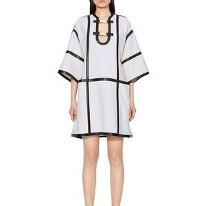 Proenza Schouler Short Leather Trim Suiting Dress w/ Hardware Off White 6